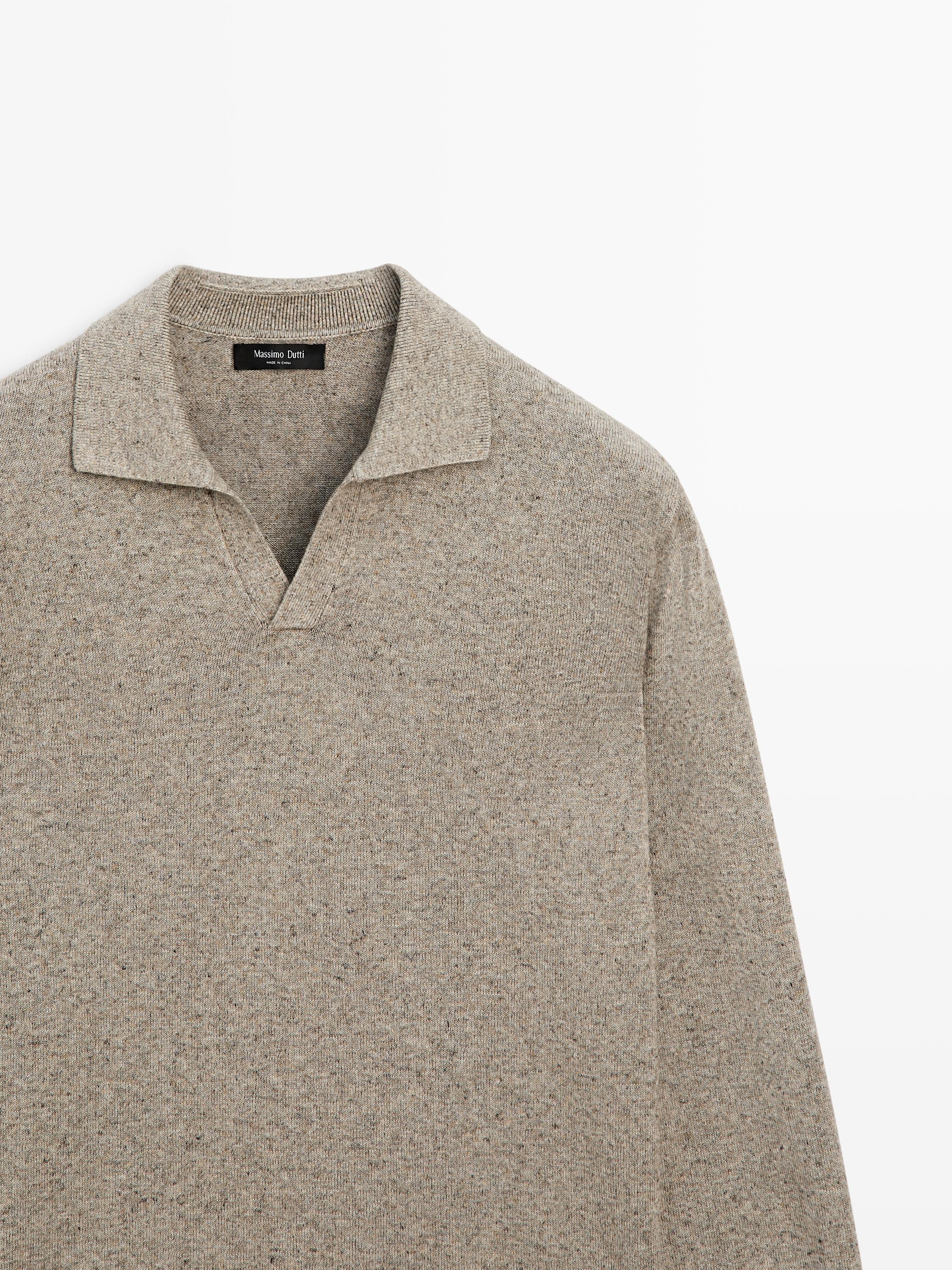 Cotton blend knit polo collar sweater